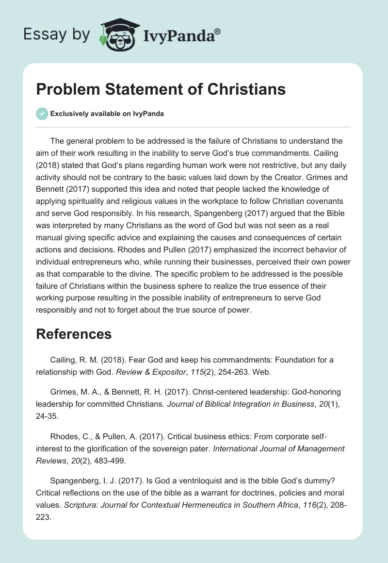 Problem Statement of Christians. Page 1