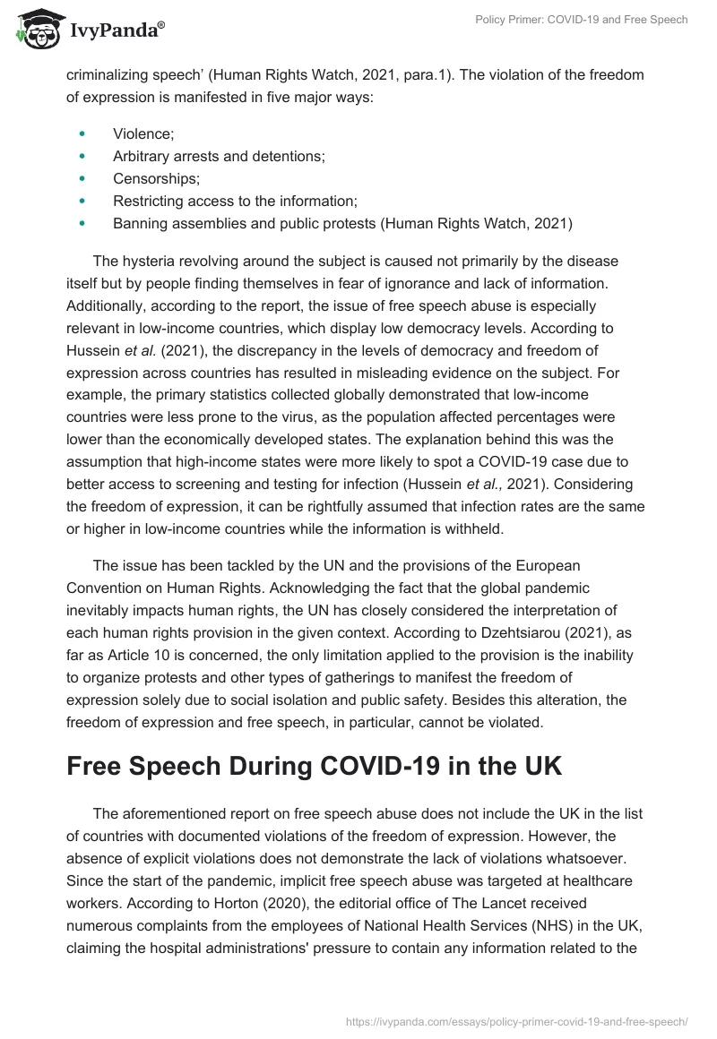 Policy Primer: COVID-19 and Free Speech. Page 2