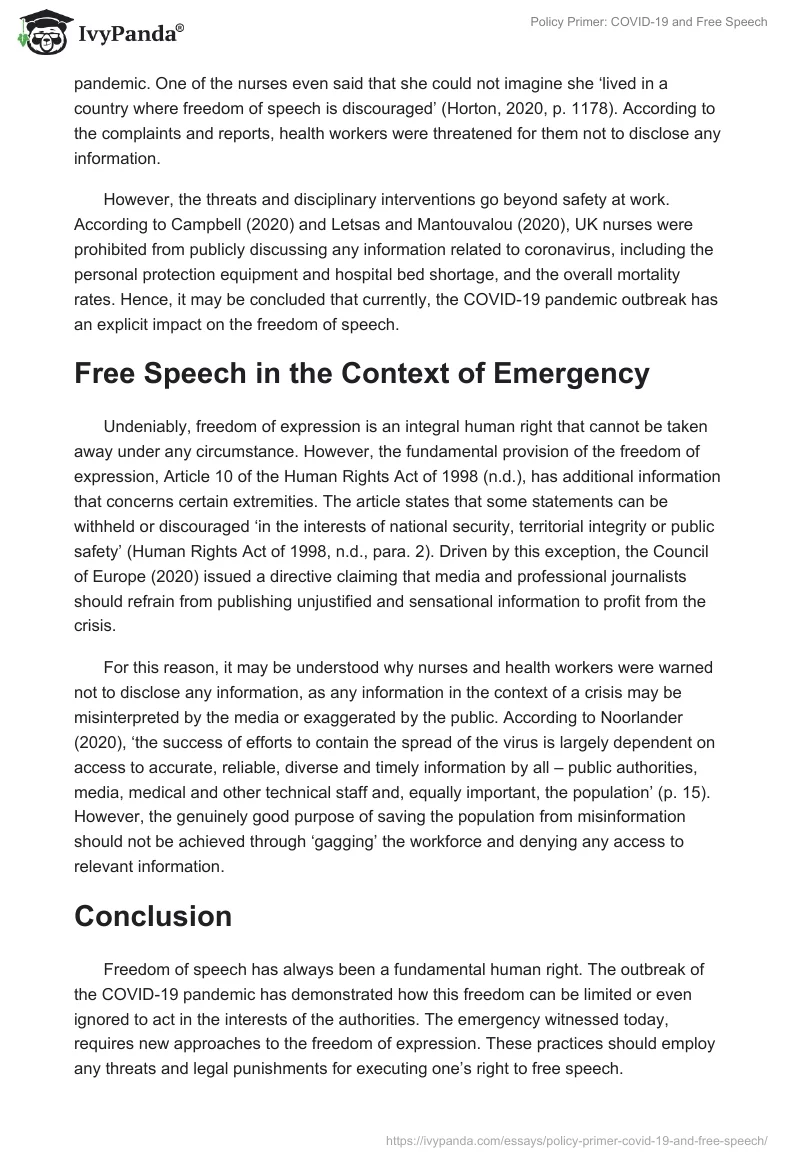 Policy Primer: COVID-19 and Free Speech. Page 3
