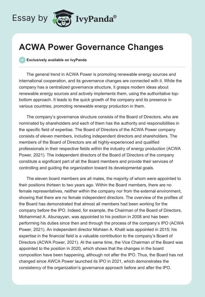 ACWA Power Governance Changes. Page 1