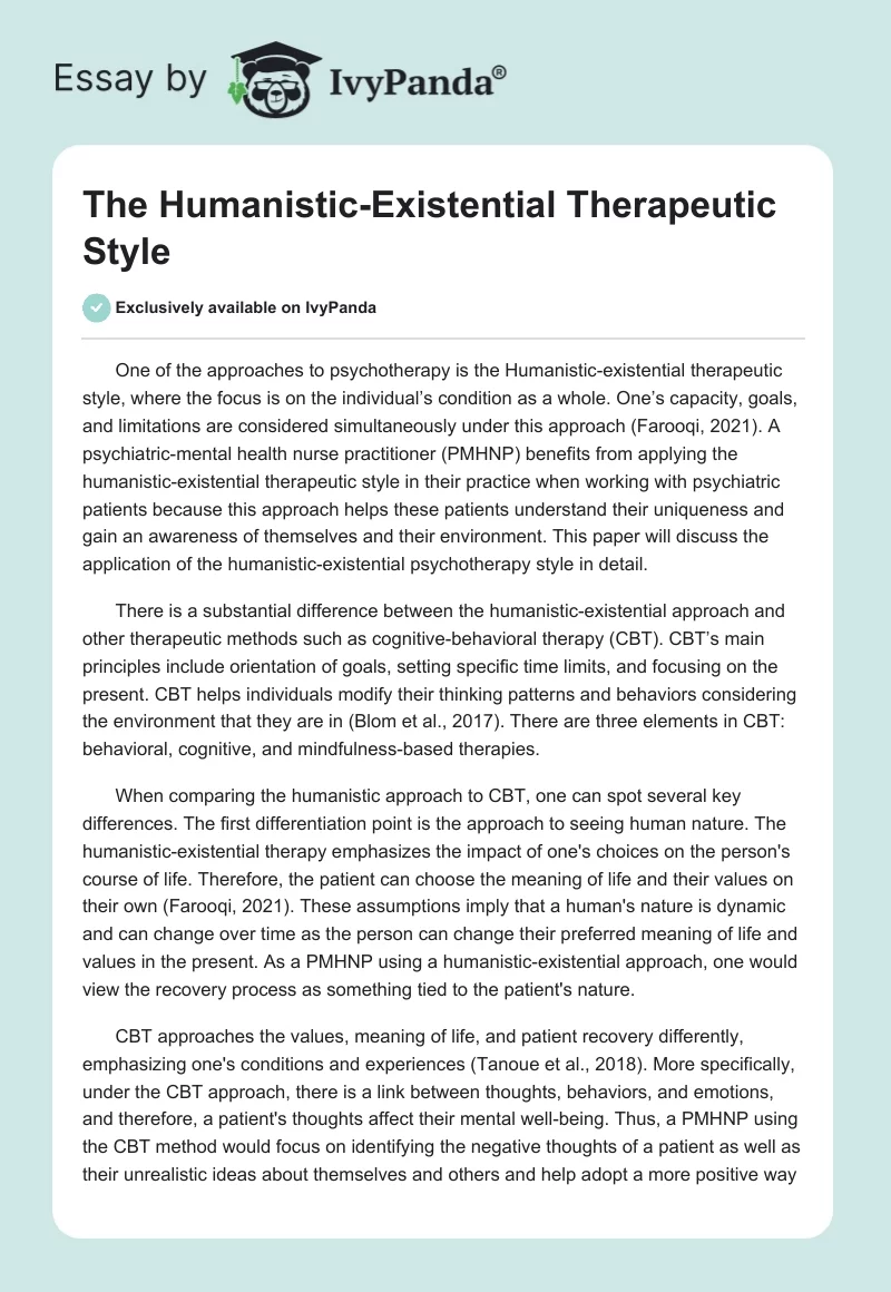 The Humanistic-Existential Therapeutic Style. Page 1