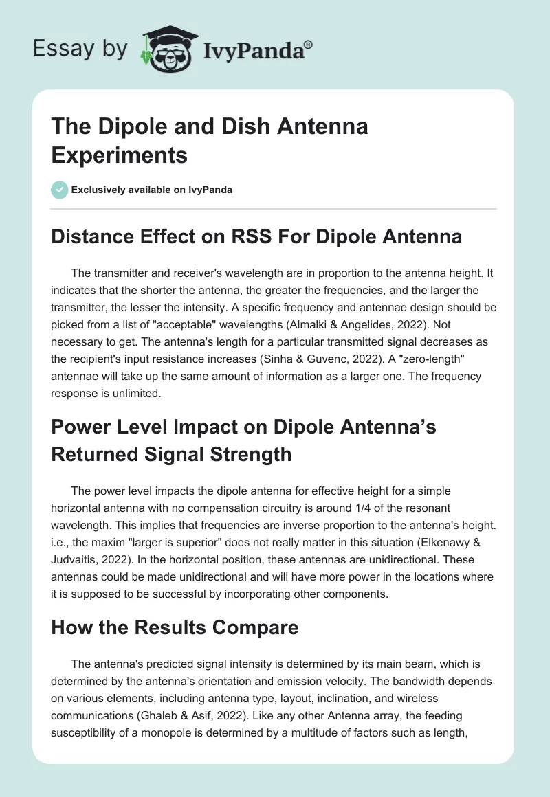 The Dipole and Dish Antenna Experiments. Page 1