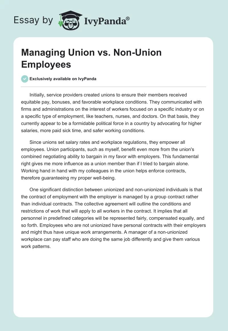 Managing Union vs. Non-Union Employees. Page 1