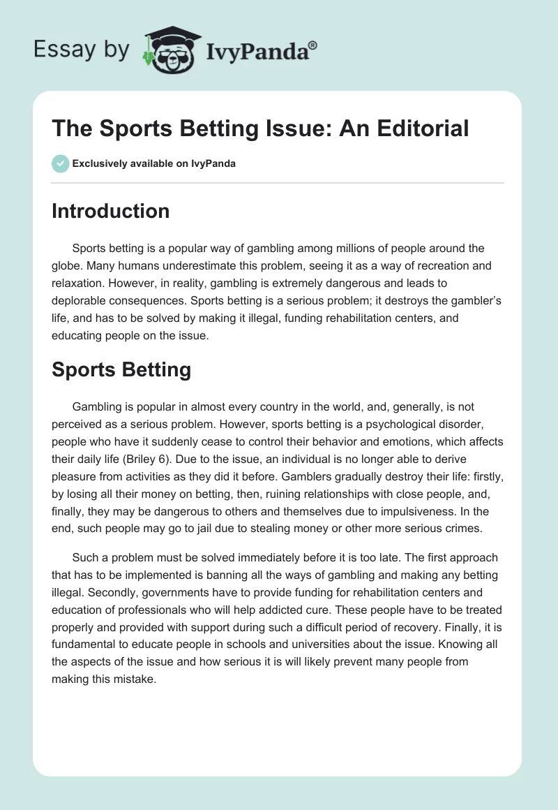 The Sports Betting Issue: An Editorial. Page 1