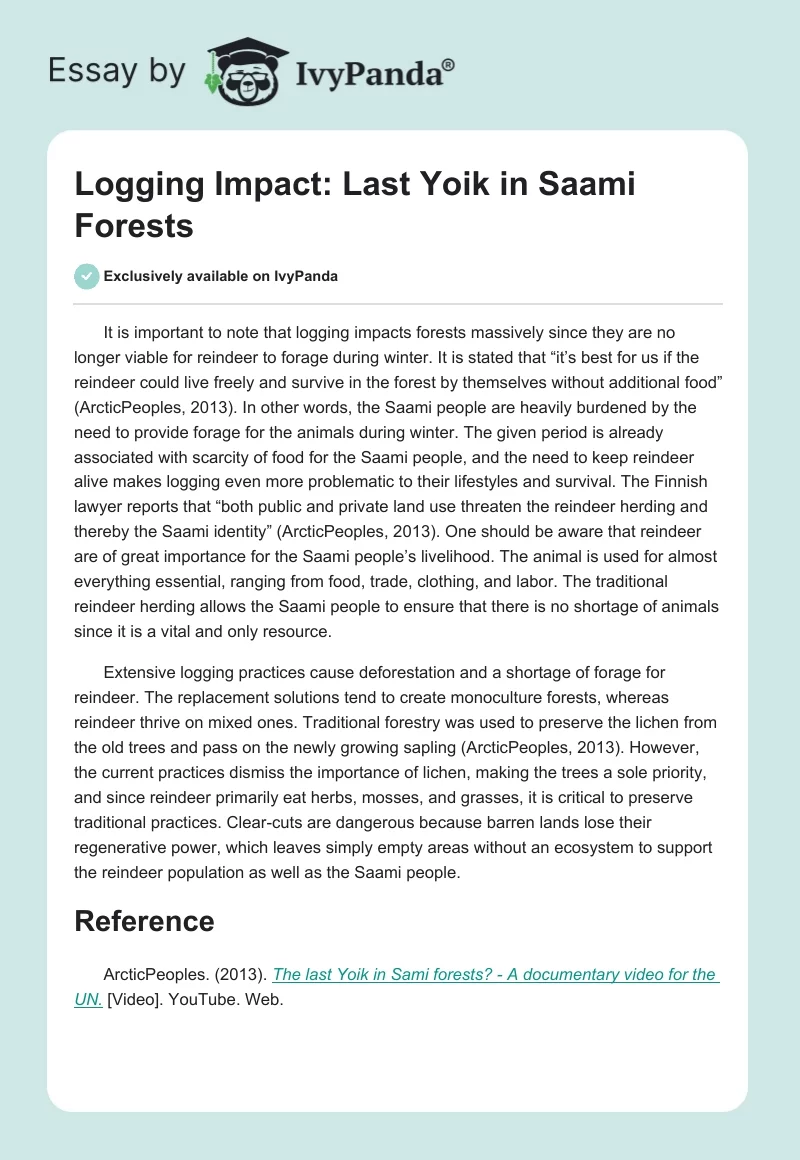 Logging Impact: Last Yoik in Saami Forests. Page 1