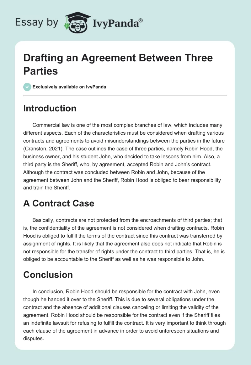 Drafting an Agreement Between Three Parties. Page 1