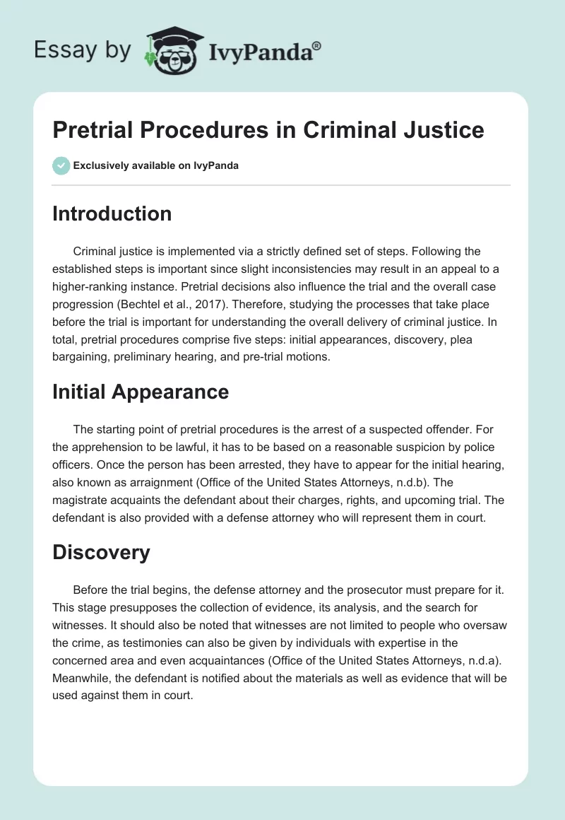 Pretrial Procedures in Criminal Justice. Page 1