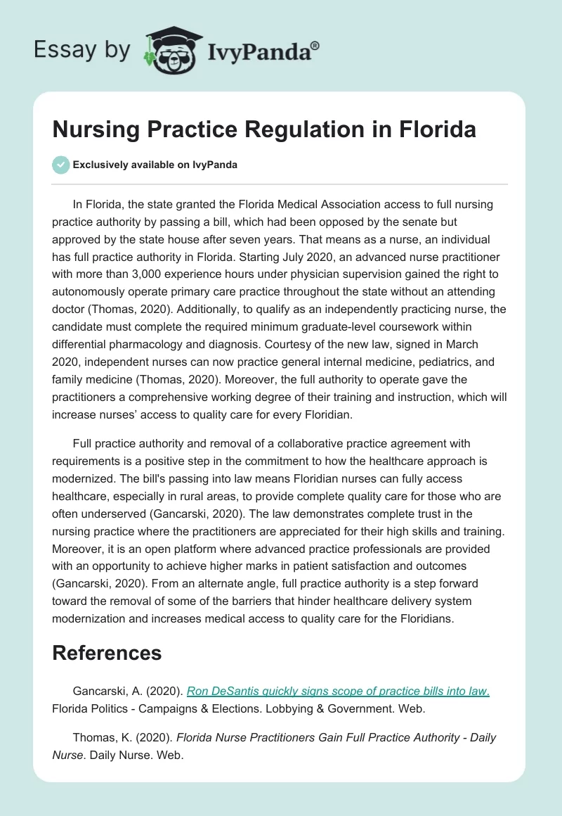 Nursing Practice Regulation in Florida. Page 1