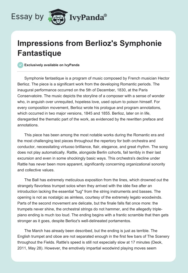 Impressions from Berlioz's Symphonie Fantastique. Page 1