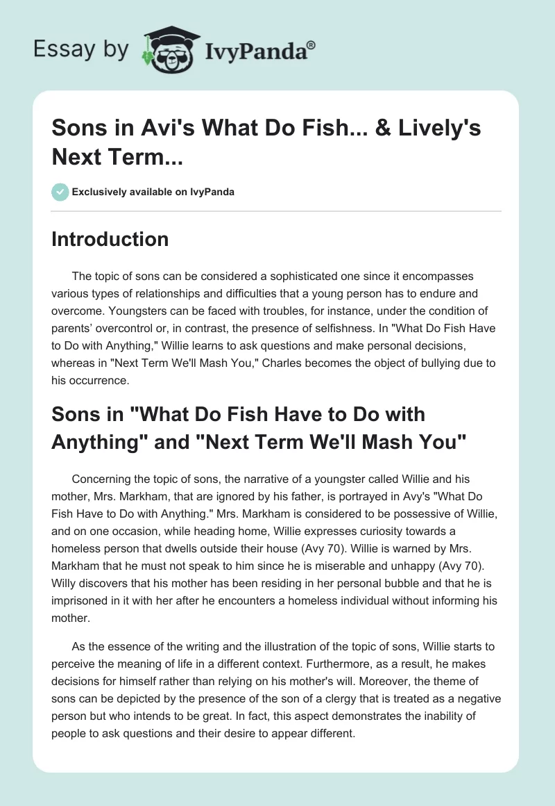 Sons in Avi's "What Do Fish..." & Lively's "Next Term...". Page 1