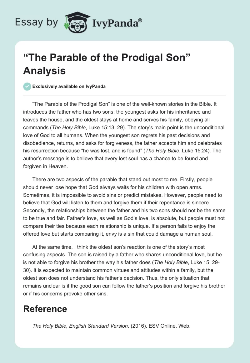“The Parable of the Prodigal Son” Analysis. Page 1