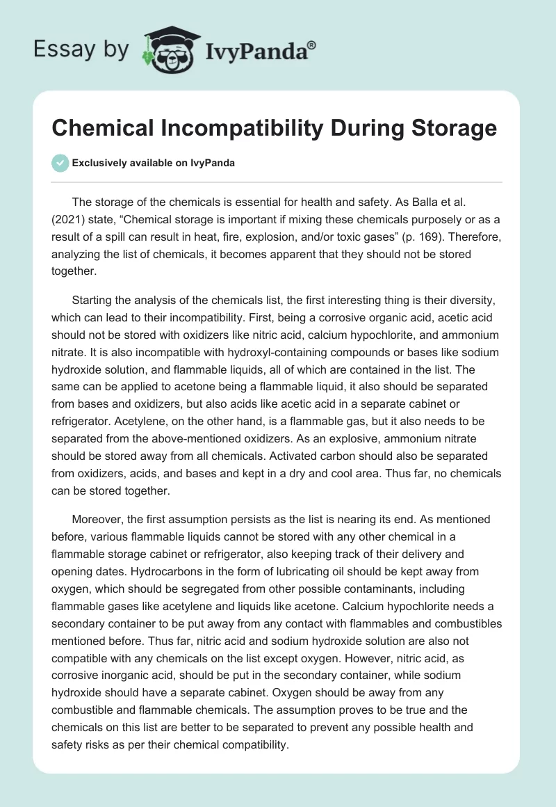 Chemical Incompatibility During Storage. Page 1