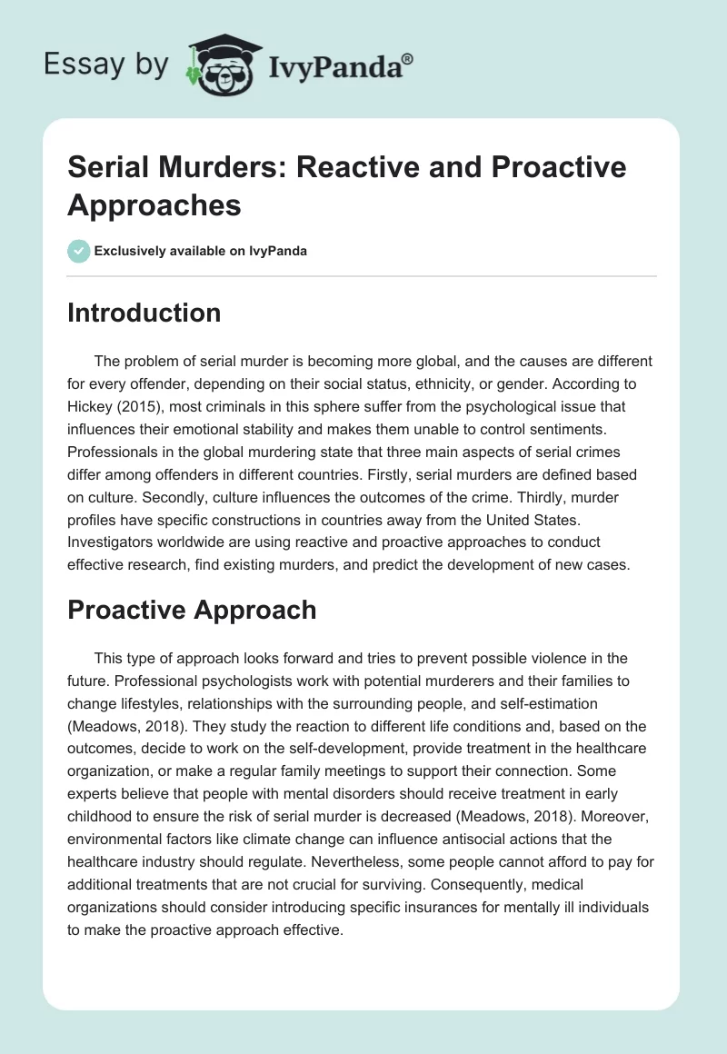 Serial Murders: Reactive and Proactive Approaches. Page 1