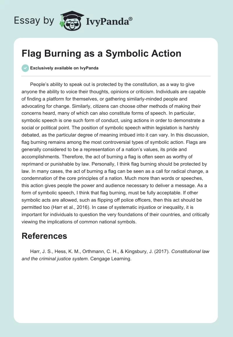 Flag Burning as a Symbolic Action. Page 1