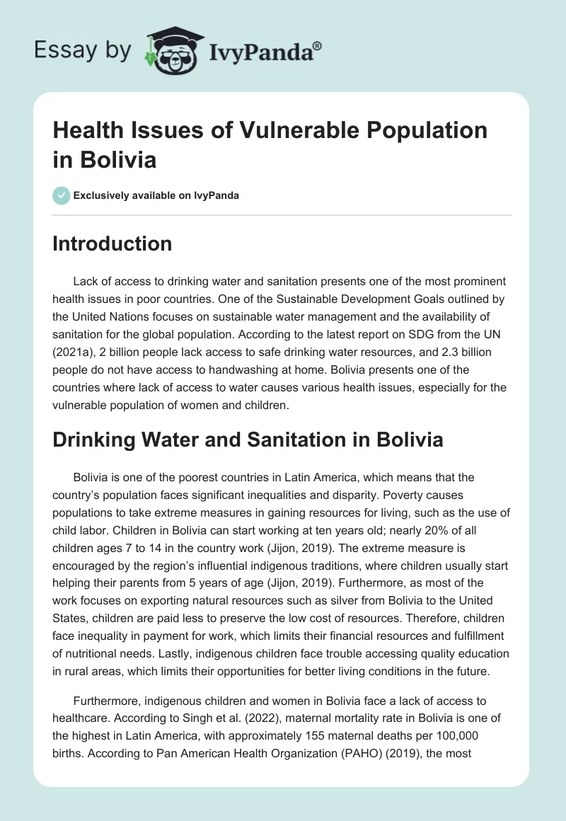 Health Issues of Vulnerable Population in Bolivia. Page 1