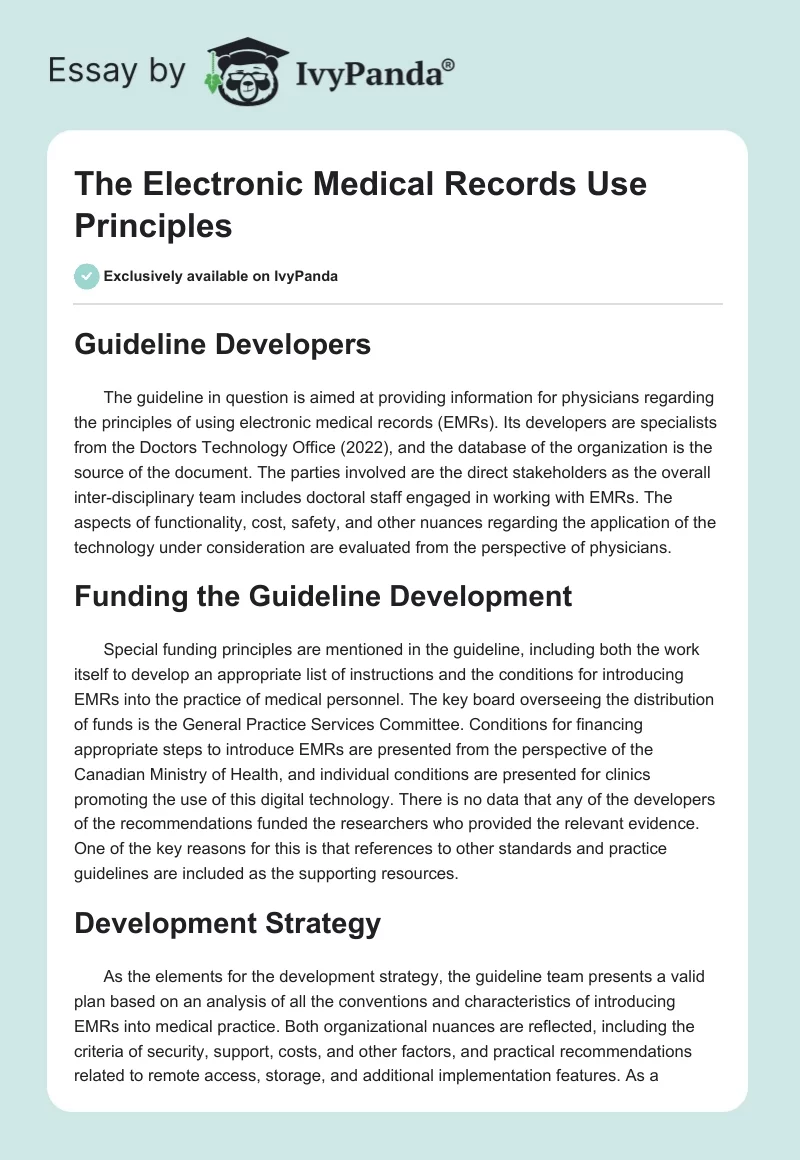 The Electronic Medical Records Use Principles. Page 1