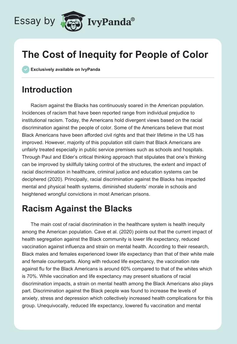 The Cost of Inequity for People of Color. Page 1