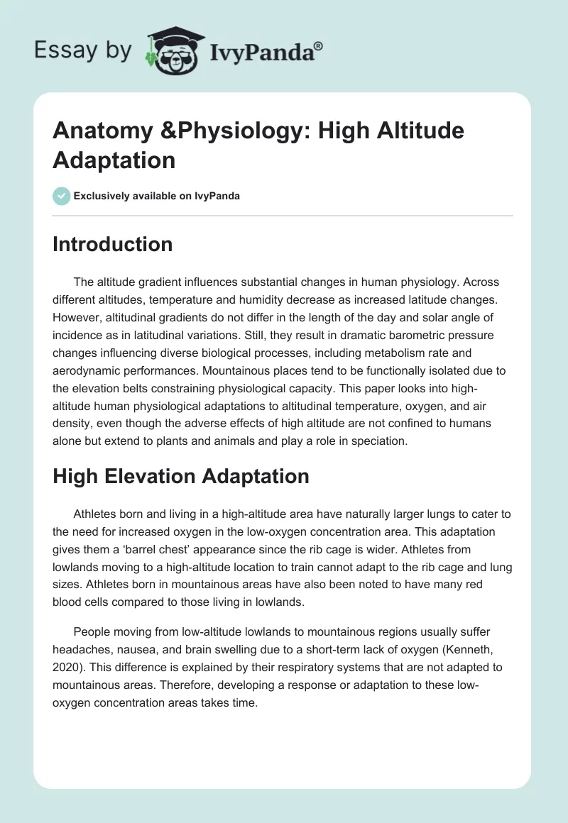 Anatomy & Physiology: High Altitude Adaptation. Page 1