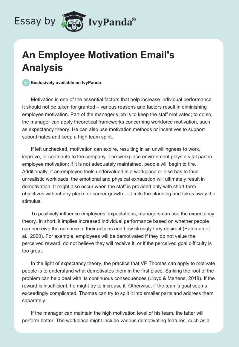An Employee Motivation Email's Analysis. Page 1