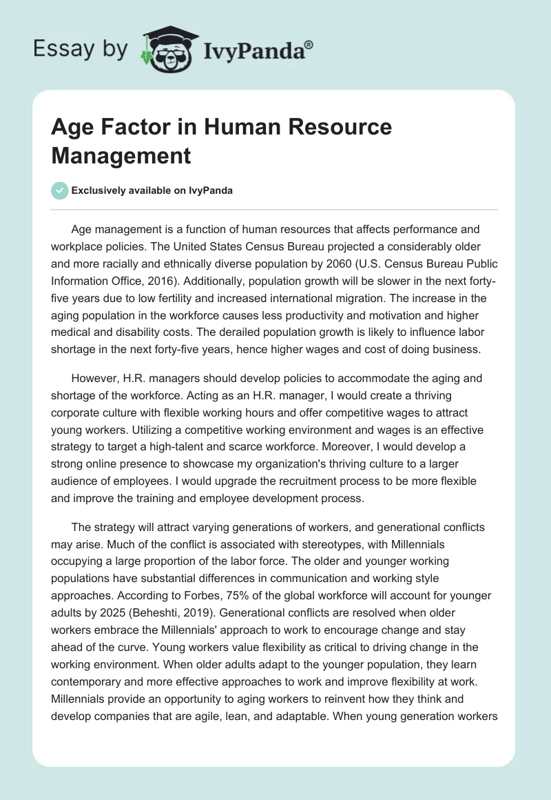 Age Factor in Human Resource Management. Page 1