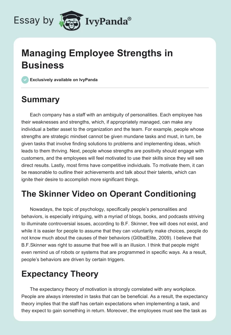 Managing Employee Strengths in Business. Page 1