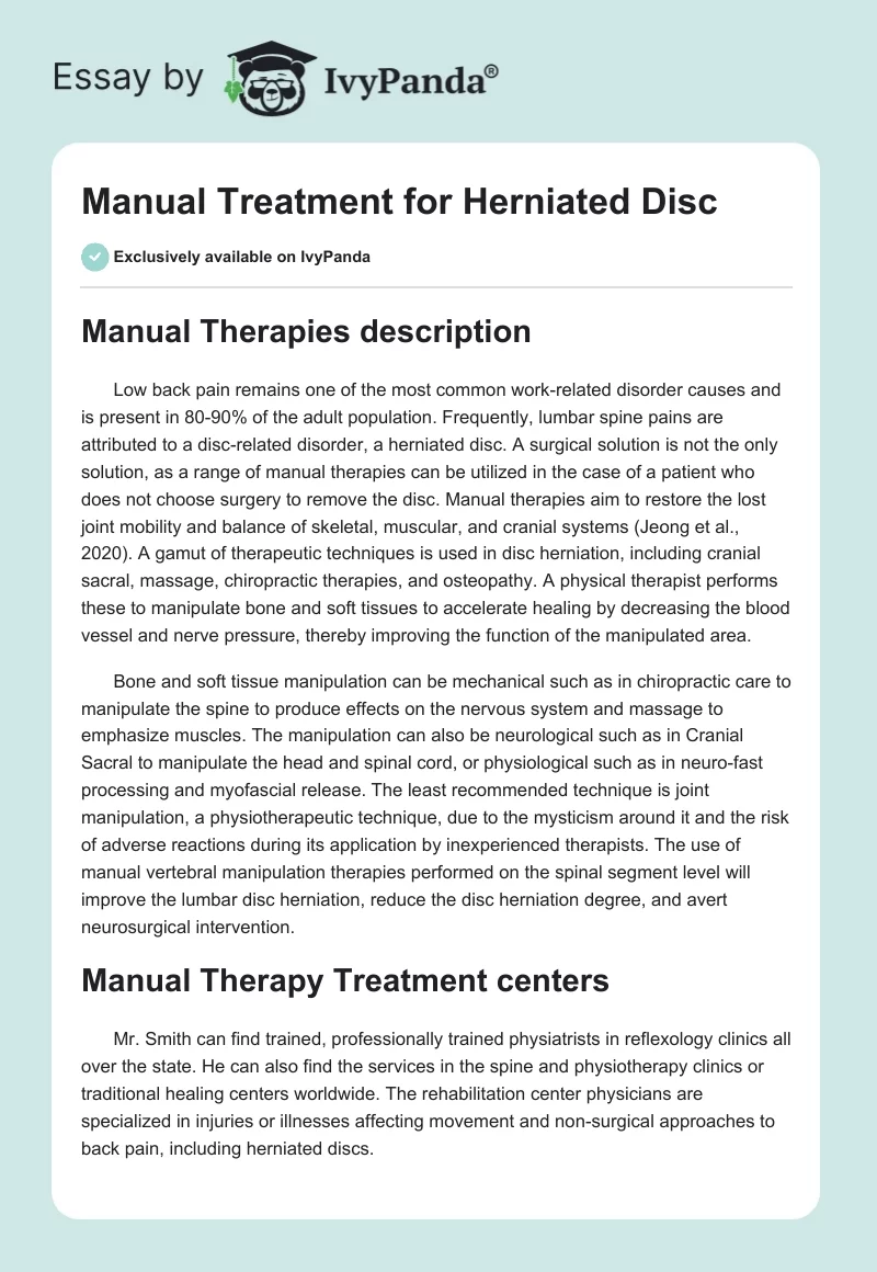 Manual Treatment for Herniated Disc. Page 1