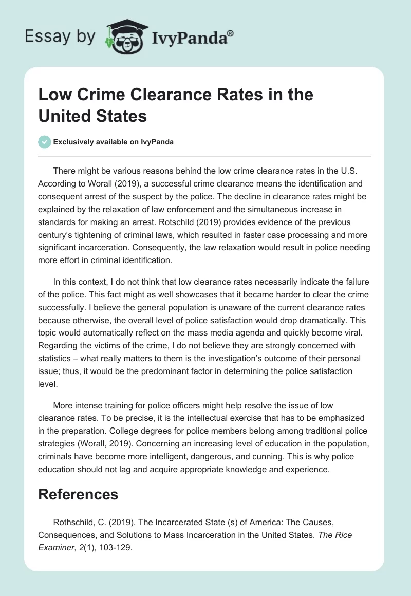 Low Crime Clearance Rates in the United States. Page 1