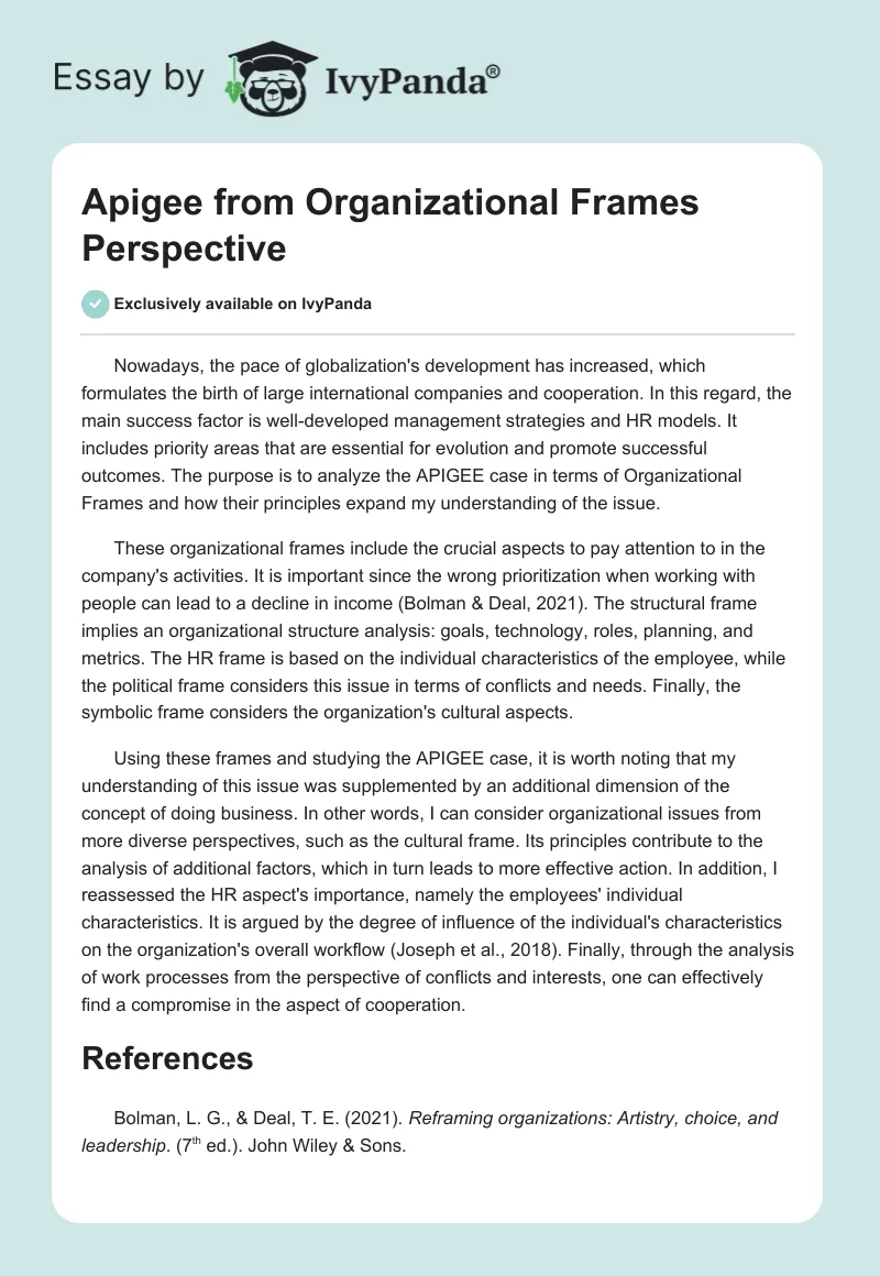 Apigee from Organizational Frames Perspective. Page 1