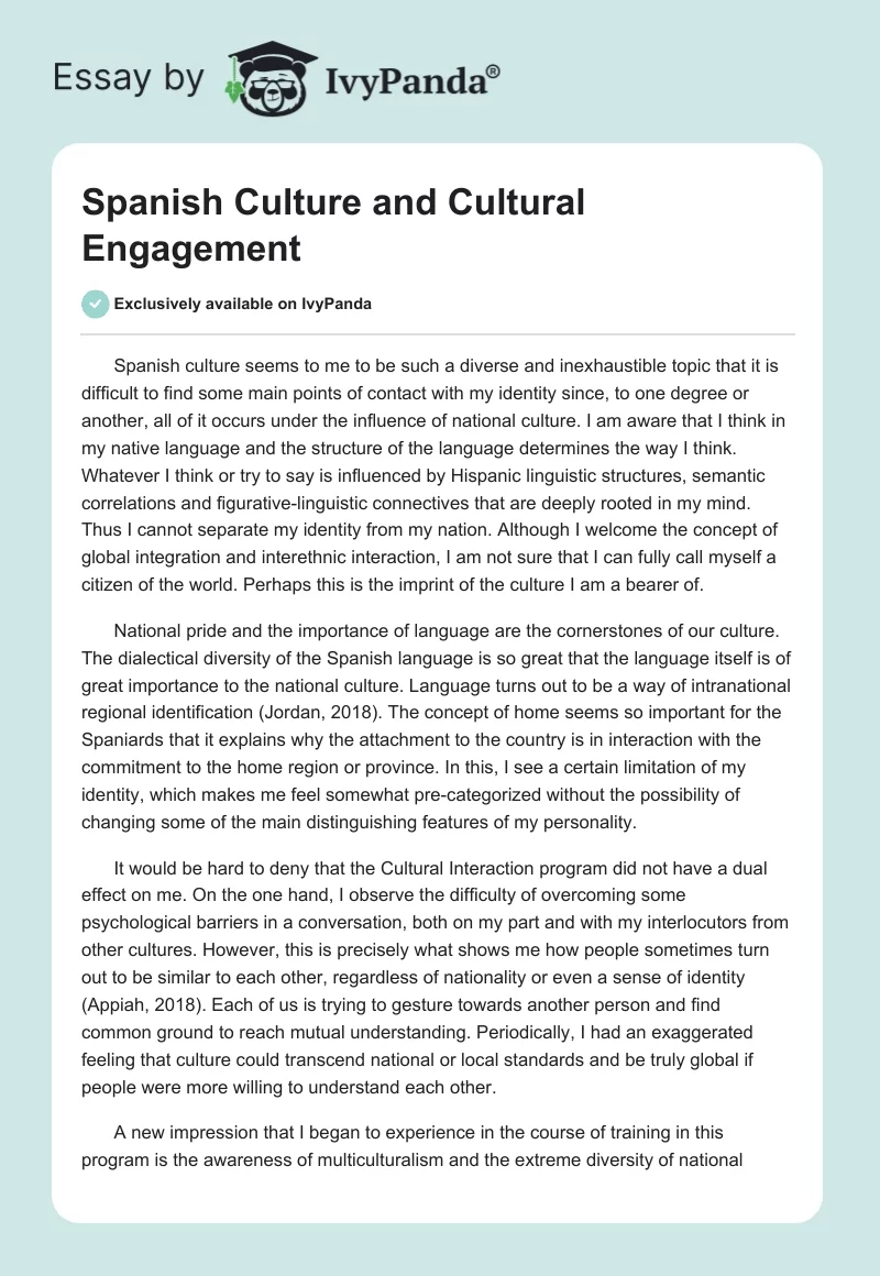 Spanish Culture and Cultural Engagement. Page 1