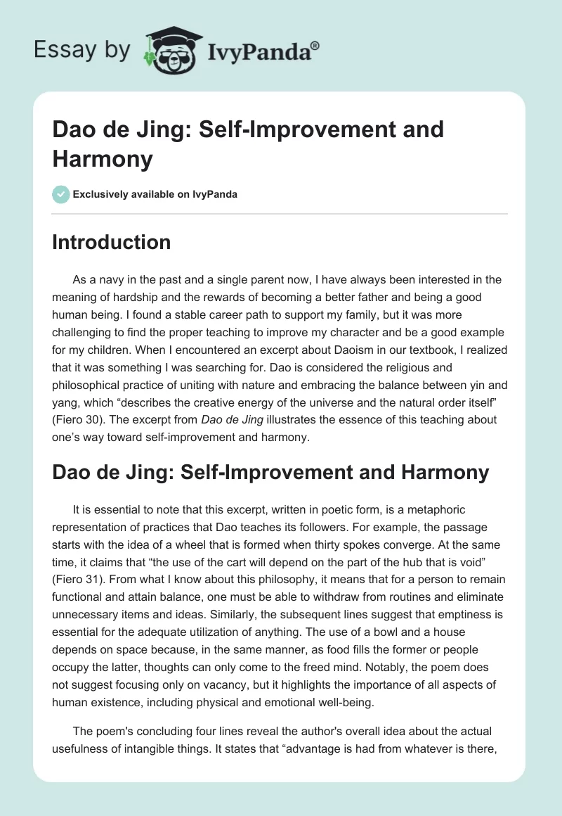 Dao de Jing: Self-Improvement and Harmony. Page 1