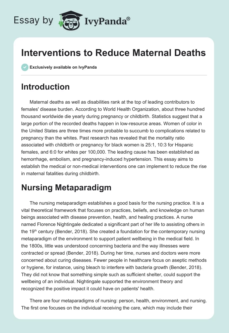 Interventions to Reduce Maternal Deaths. Page 1