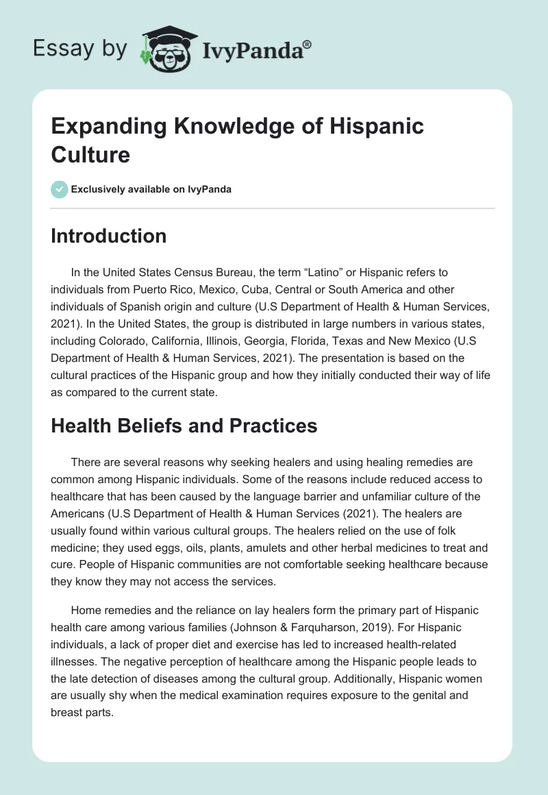 Expanding Knowledge of Hispanic Culture. Page 1