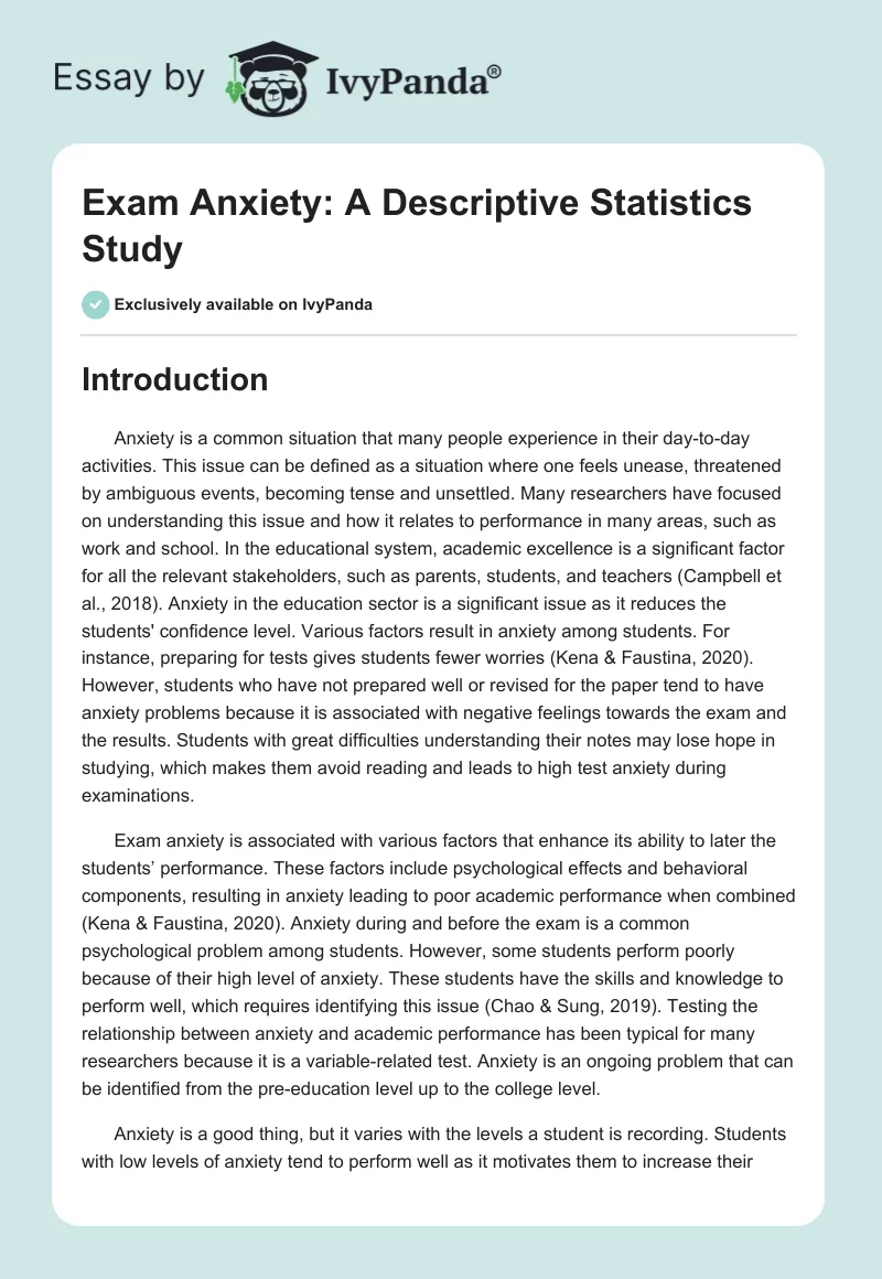 Exam Anxiety: A Descriptive Statistics Study. Page 1
