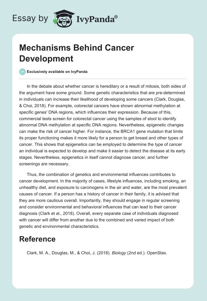 Mechanisms Behind Cancer Development. Page 1