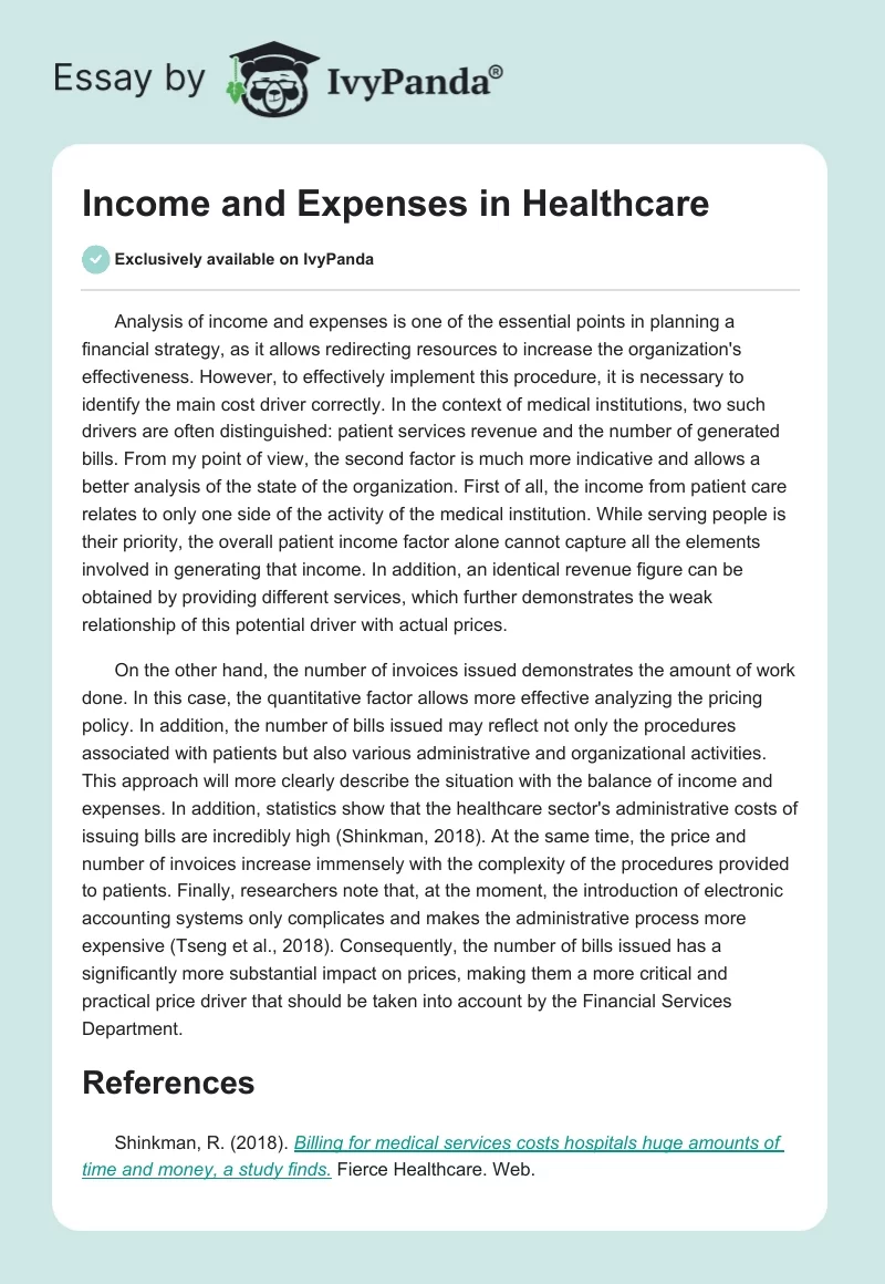 Income and Expenses in Healthcare. Page 1