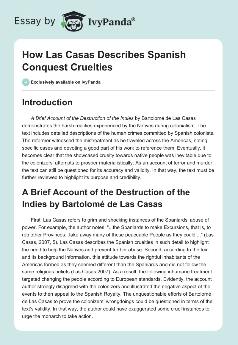 How Las Casas Describes Spanish Conquest Cruelties. Page 1