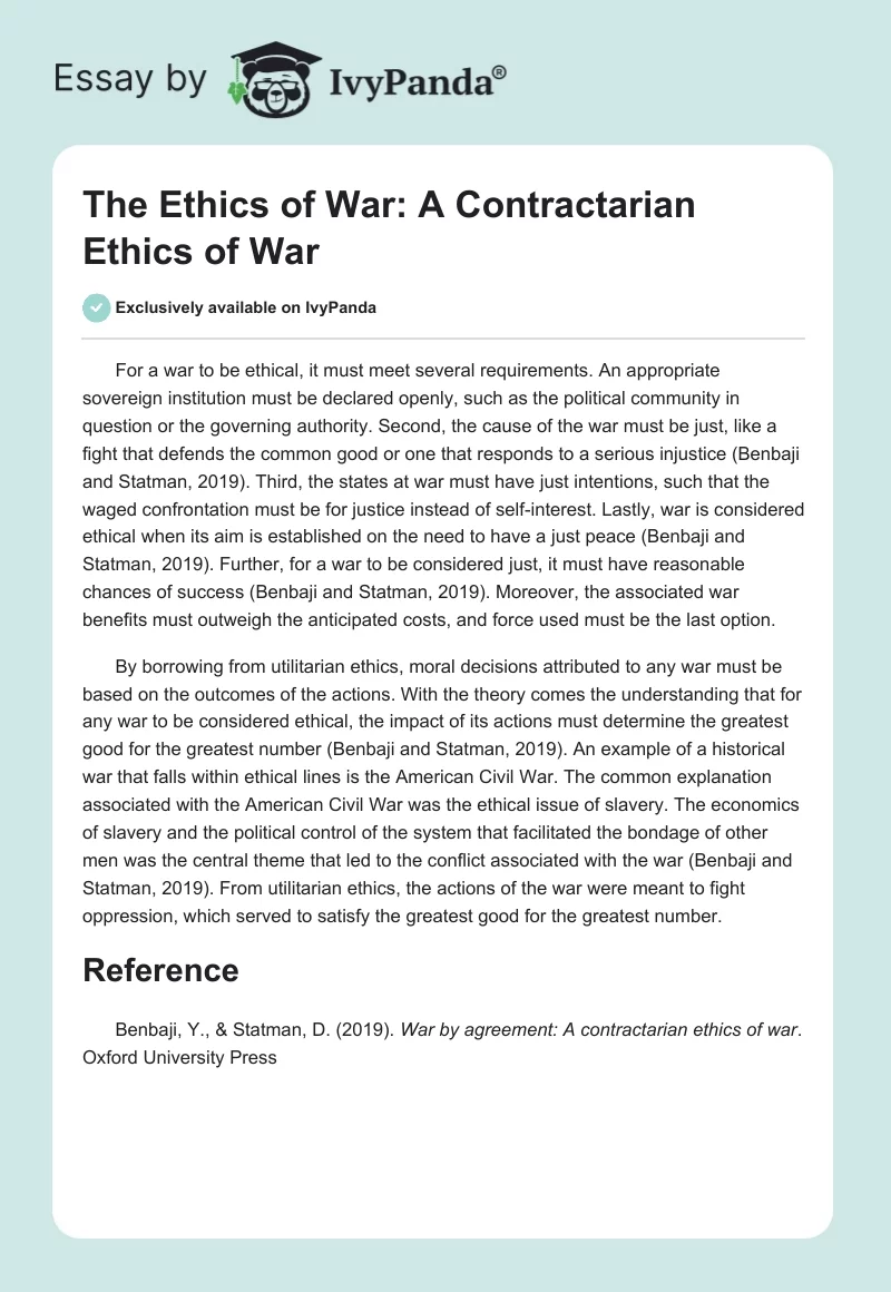 The Ethics of War: A Contractarian Ethics of War. Page 1