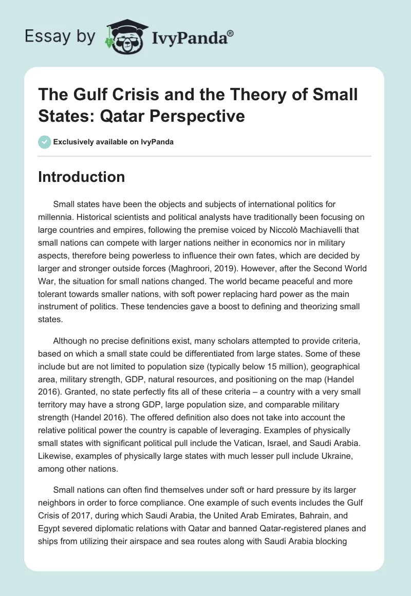 The Gulf Crisis and the Theory of Small States: Qatar Perspective. Page 1
