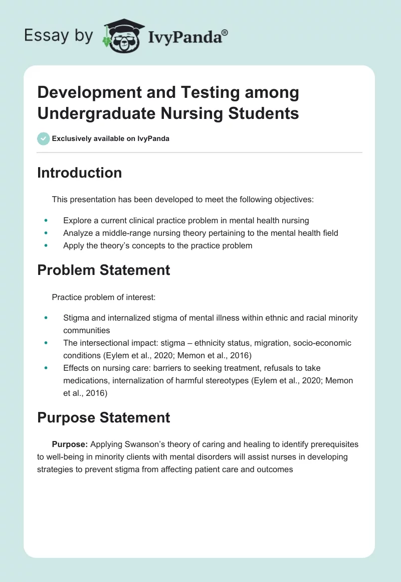 Development and Testing among Undergraduate Nursing Students. Page 1