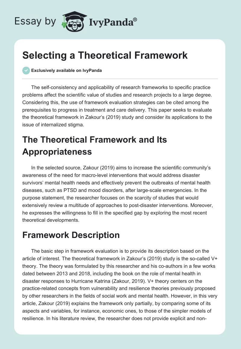 Selecting a Theoretical Framework. Page 1