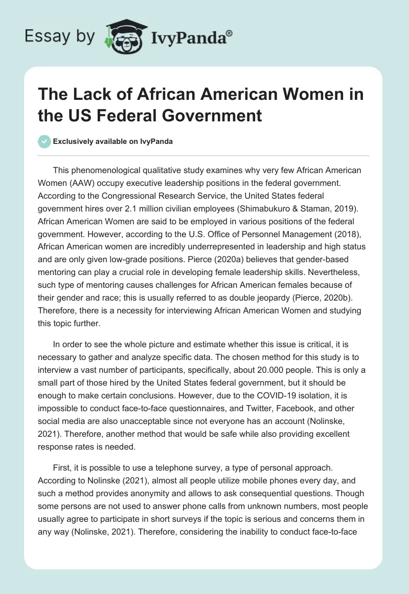 The Lack of African American Women in the US Federal Government. Page 1