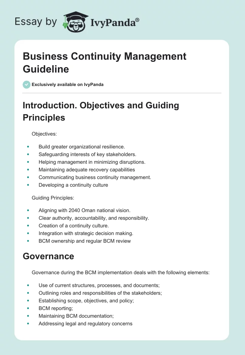 Business Continuity Management Guideline. Page 1