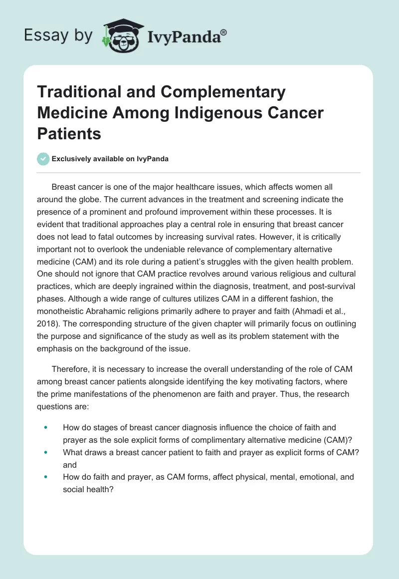 Traditional and Complementary Medicine Among Indigenous Cancer Patients. Page 1