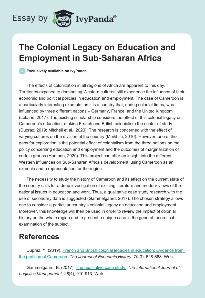 The Colonial Legacy on Education and Employment in Sub-Saharan Africa. Page 1