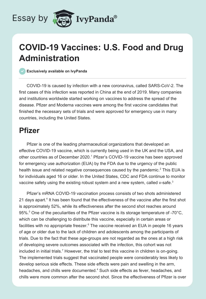 COVID-19 Vaccines: U.S. Food and Drug Administration. Page 1