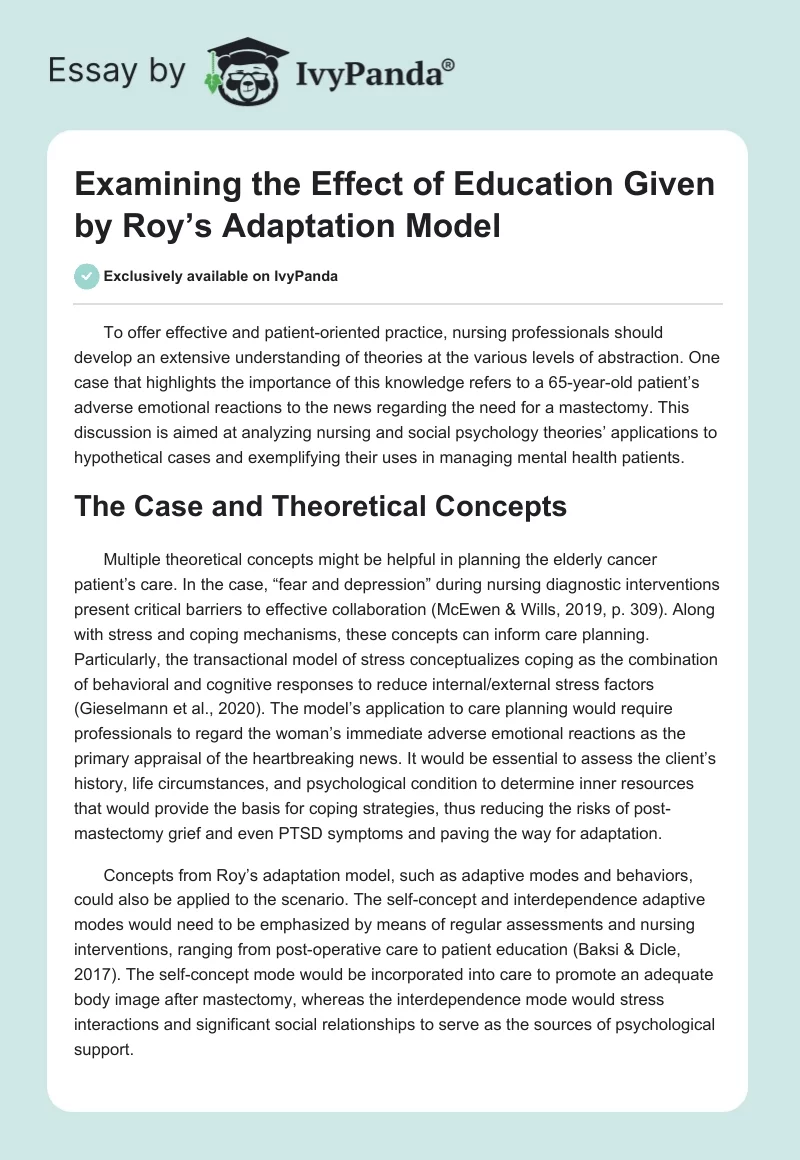 Examining the Effect of Education Given by Roy’s Adaptation Model. Page 1