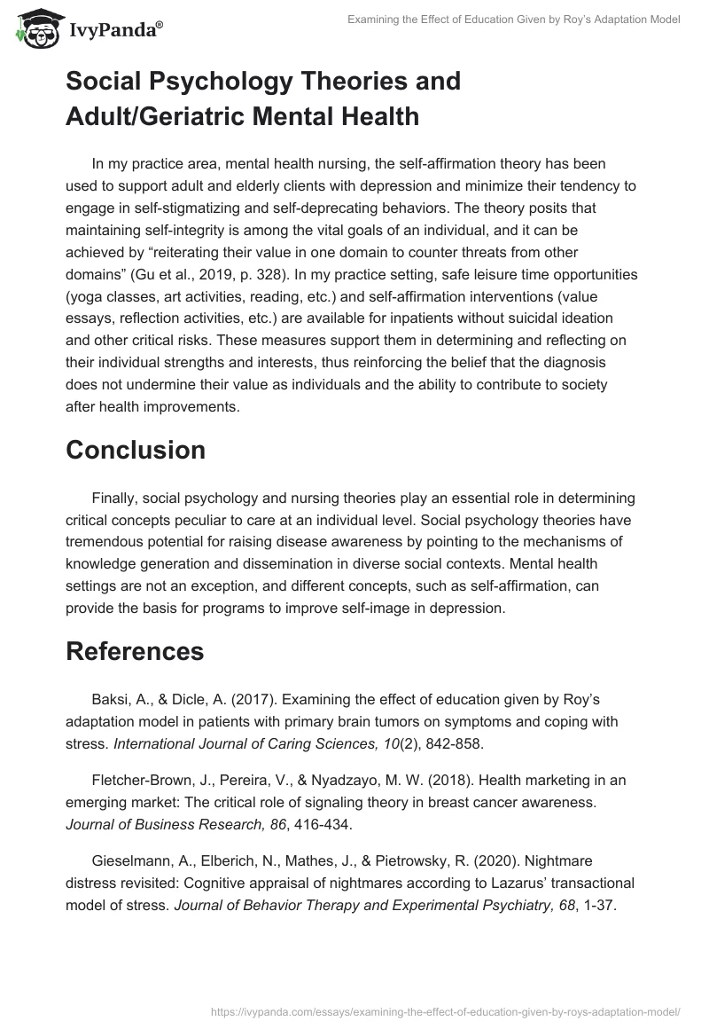 Examining the Effect of Education Given by Roy’s Adaptation Model. Page 3