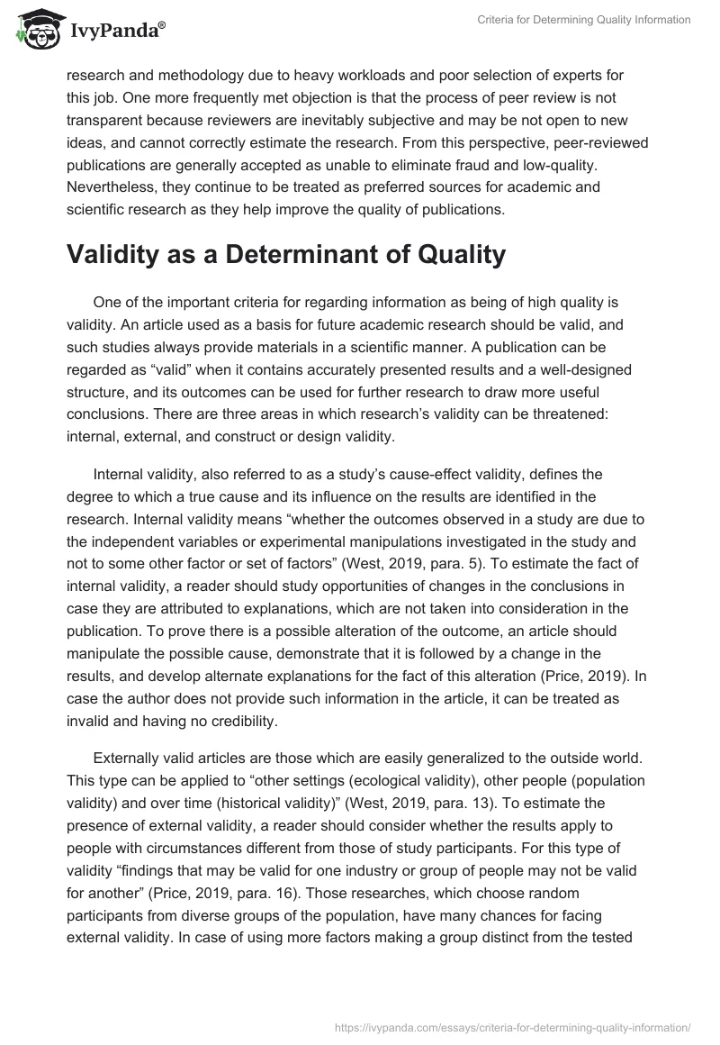 Criteria for Determining Quality Information. Page 3