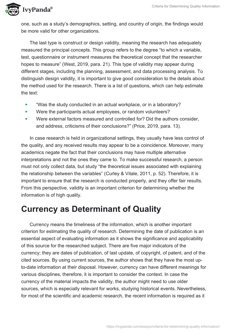 Criteria for Determining Quality Information. Page 4