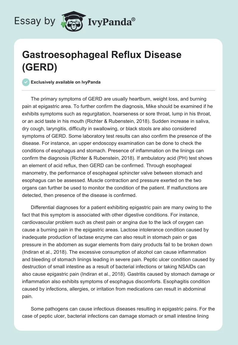 Gastroesophageal Reflux Disease (GERD). Page 1